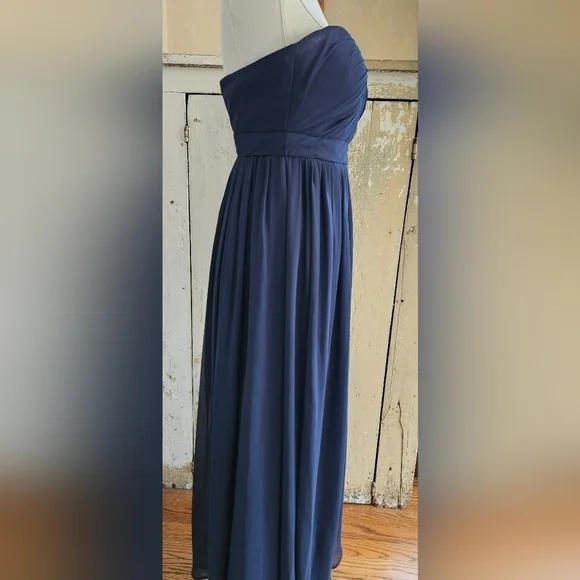 Jenny Yoo Navy Strapless Chiffon Maxi Formal Gown Dress-Size 4 - Picture 4 of 12